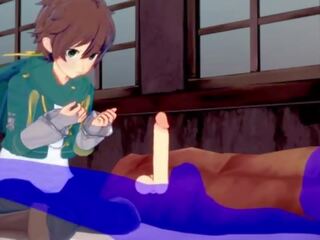 KonoSuba Yaoi - Kazuma blowjob with cum in his mouth - Japanese Asian Manga anime game sex movie gay