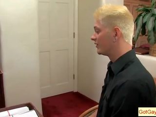Blond schoolboy sucking his boss for pay raise